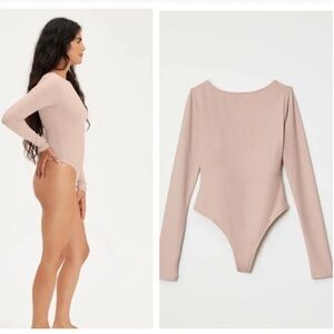 Girlfriend Collective Petal Ava Bateau Bodysuit Baby Pink Open Back size XS